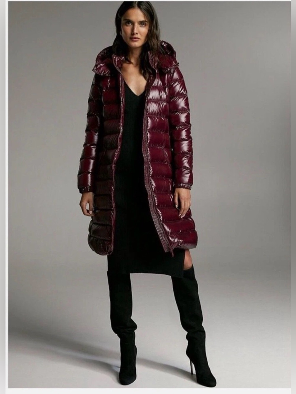 Aritzia Babaton Hudson Long Shiny Puffer Coat Jacket Cabernet XS